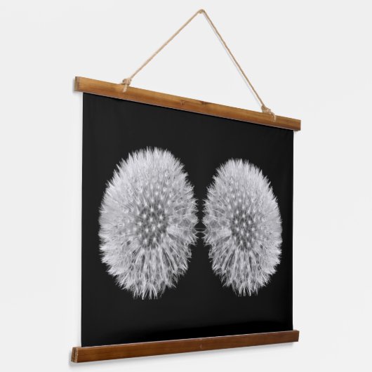 Fluffy witte paardenbloem tweeling zwart en wit hangend wandkleed (Gebogen)