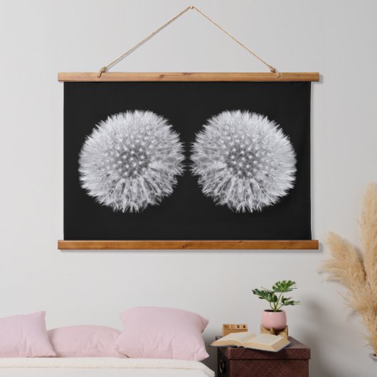 Fluffy witte paardenbloem tweeling zwart en wit hangend wandkleed (Slaapkamer)