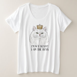 Fluffy witte Perzische kat met kroon grappig citaa Grote Maat T-shirt