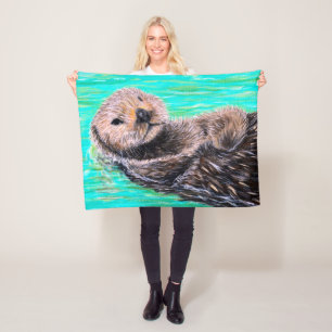 Fluffy Zee Otter Painting Fleece Deken