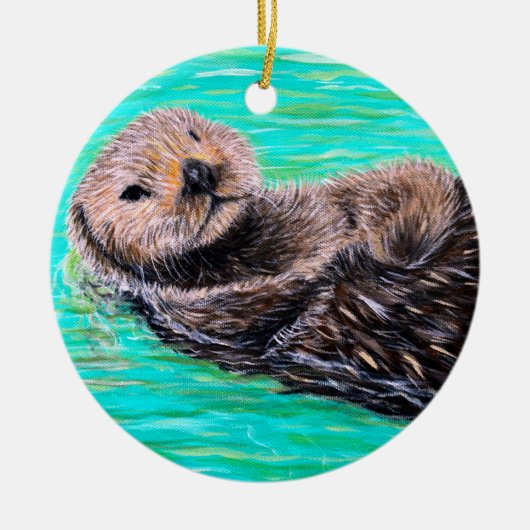 Fluffy Zee Otter Painting Keramisch Ornament (Voorkant)