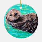 Fluffy Zee Otter Painting Keramisch Ornament (Achterkant)