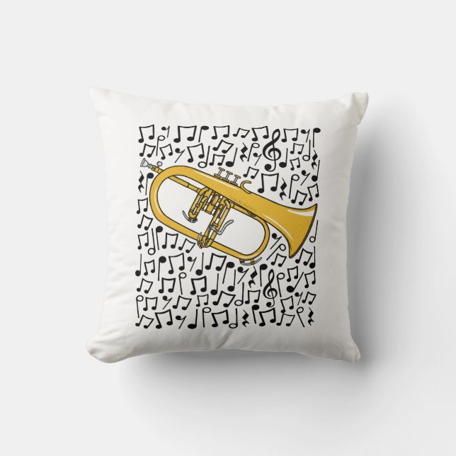Flugelhorn Musical Notes Brass Muziekdocent Kussen (Voorkant)