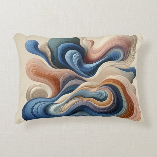 Fluid Abstract Flow – Earth & Blue Ribbon Art Accent Kussen (Voorkant)