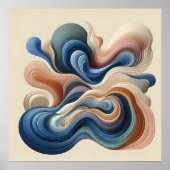 Fluid Abstract Flow – Earth & Blue Ribbon Art Poster (Voorkant)