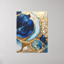 Fluid Abstract Gold-Navy Beach Canvas Afdruk