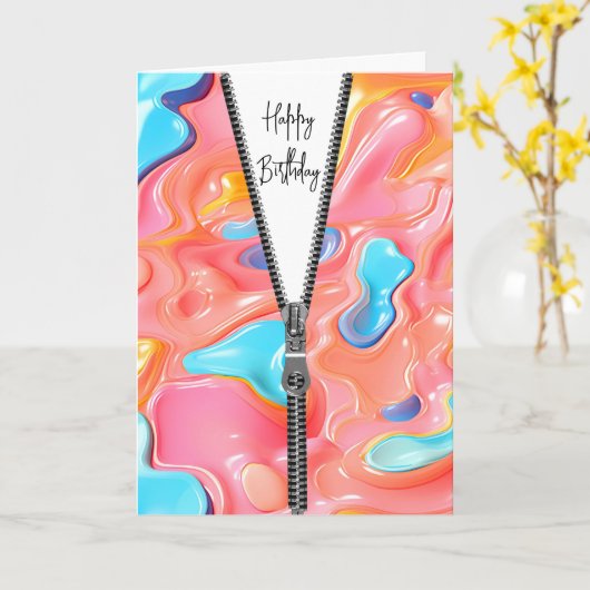 Fluid Abstract Ontwerp met Rits voor Verjaardag Kaart (Gele Bloem)