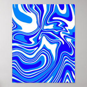Fluid Abstract Swirl in blauw en wit Poster