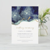 Fluid Alcohol Ink Navy Glitter Weddenschap Bedankkaart (Staand voorkant)