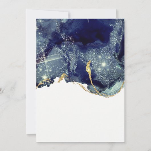 Fluid Alcohol Ink Navy Glitter Weddenschap Bedankkaart (Achterkant)