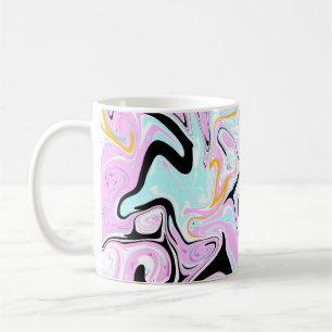 Fluid Art Cotton Snoep Roze, Blauwgroen, zwart en  Koffiemok