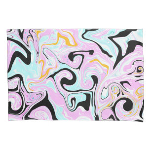 Fluid Art Cotton Snoep Roze, Blauwgroen, zwart en Kussensloop