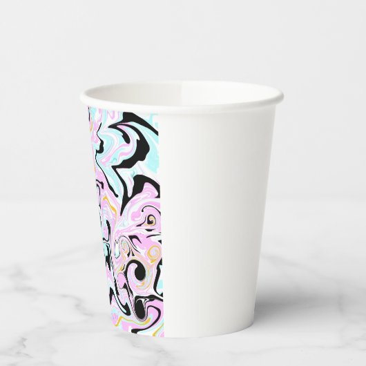 Fluid Art Cotton Snoep Roze, Blauwgroen, zwart en  Papieren Bekers (Links)