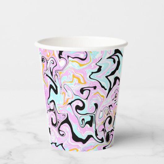 Fluid Art Cotton Snoep Roze, Blauwgroen, zwart en  Papieren Bekers (Voorkant)