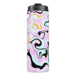 Fluid Art Cotton Snoep Roze, Blauwgroen, zwart en Thermosbeker