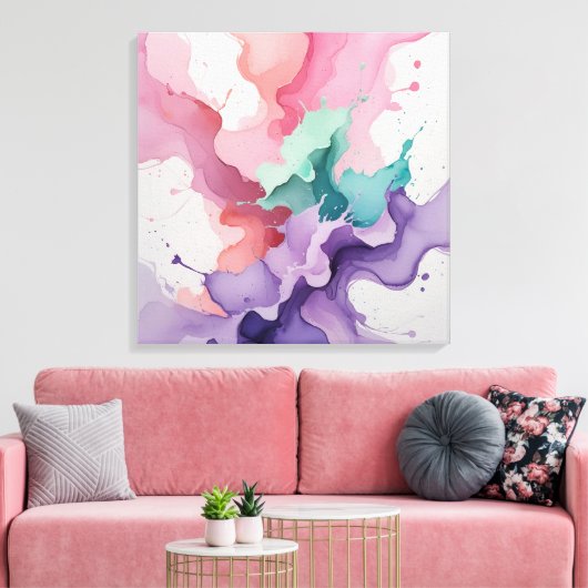 Fluid Harmony – Abstracte Waterverf in Blauwgroen, Canvas Afdruk (Insitu (Woonkamer))