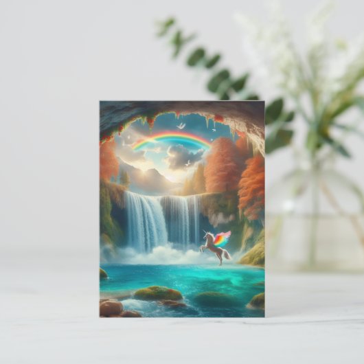 Fluisteren van Fantasy: Eenhoorn's Cascade in de h Briefkaart (Staand voorkant)