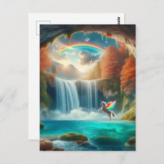 Fluisteren van Fantasy: Eenhoorn's Cascade in de h Briefkaart (Voorkant / Achterkant)