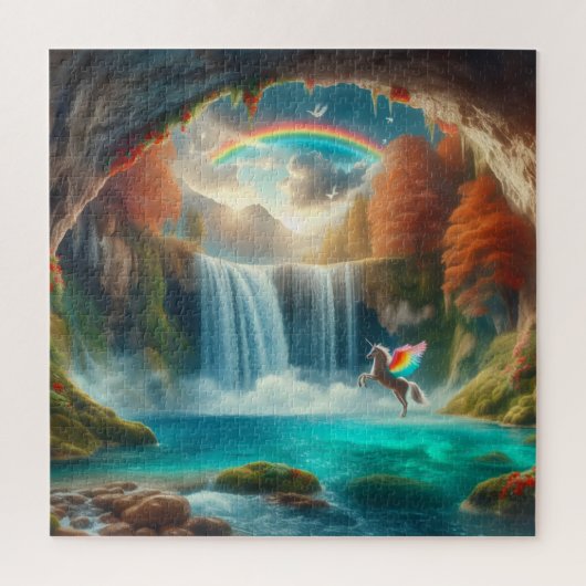 Fluisteren van Fantasy: Eenhoorn's Cascade in de h Legpuzzel (Verticaal)