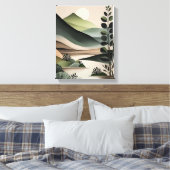 Fluisteren van Groen: Minimalistische Boho Art Canvas Afdruk (Insitu (Slaapkamer))