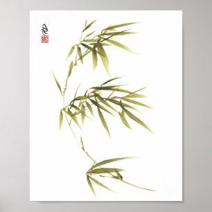 Fluisterende Bamboe Bladeren Chinese Penseel Kunst Poster