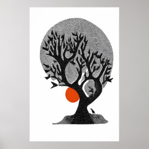 Fluisterende Bladeren Muurkunst Moderne Boom Silho Poster