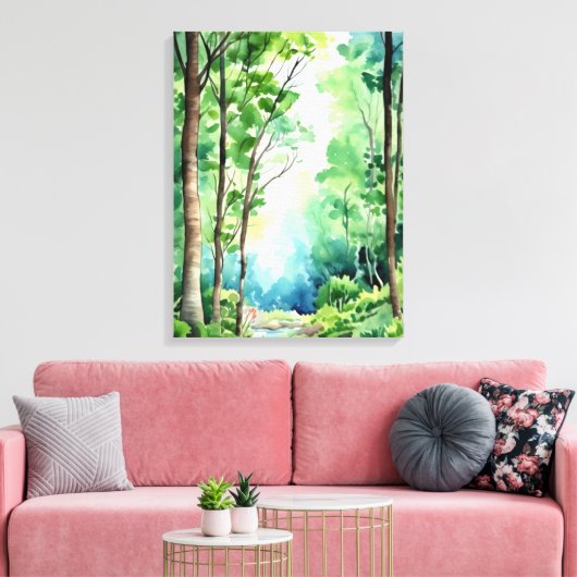 fluisterende Bossen: een Waterverf stream scène Canvas Afdruk (Insitu (Woonkamer))