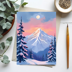 Fluisterende Wintertoppen Berg Pastel Roze Lucht Briefkaart