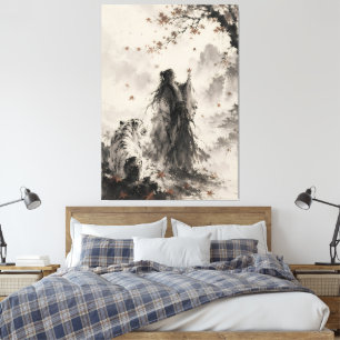 Fluisteringen van de Herfst   Witte Tijger en Zwer Canvas Afdruk