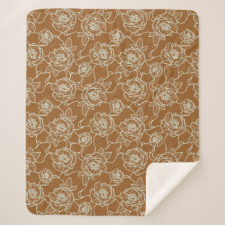Fluisteringen van Roos, Elegant Line Art Floral Pa Sherpa Deken