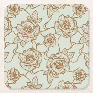 Fluisteringen van Roos, Elegant Line Art Floral Pa Vierkante Kartonnen Onderzetter