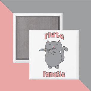 Fluit Fanaticus Roze Grijze Kat Magneet