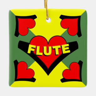Fluit over hart keramisch ornament