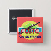 Fluit speelt goed vierkante button 5,1 cm (Voorkant /achterkant)