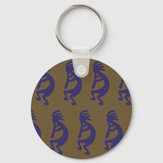 Fluit Spelen Kokopelli - Blauw op Groen Sleutelhanger (Voorkant)