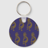 Fluit Spelen Kokopelli - Blauw op Groen Sleutelhanger (Achterkant)