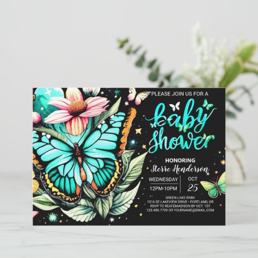 Fluitend vlinder Baby shower Kaart (Staand voorkant)