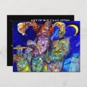 FLUITIST IN BLAUW carnavalsmasker Uitnodiging Briefkaart (Voorkant / Achterkant)