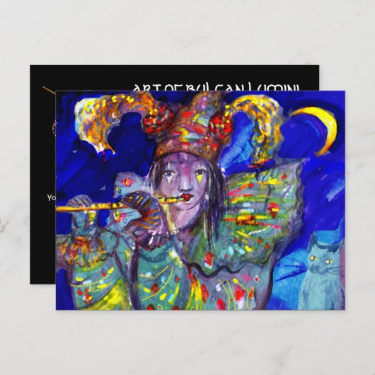 FLUITIST IN BLAUW carnavalsmasker Uitnodiging Briefkaart (Voorkant / Achterkant)