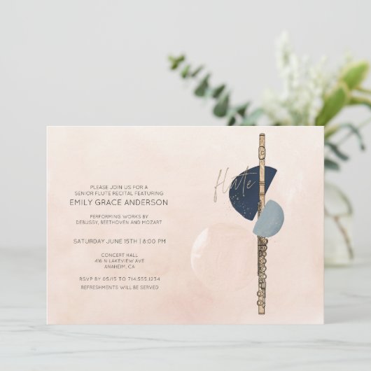 Fluitrecital Abstract Roze & Marineblauw Goud Kaart (Staand voorkant)