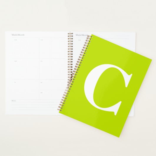 Fluorescent Chartreuse Yellow Neon Name Monogram Planner (Display)