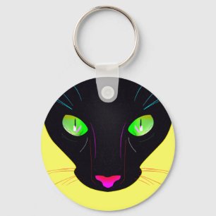 Fluorescent Green Cat Eyes Portret Sleutelhanger