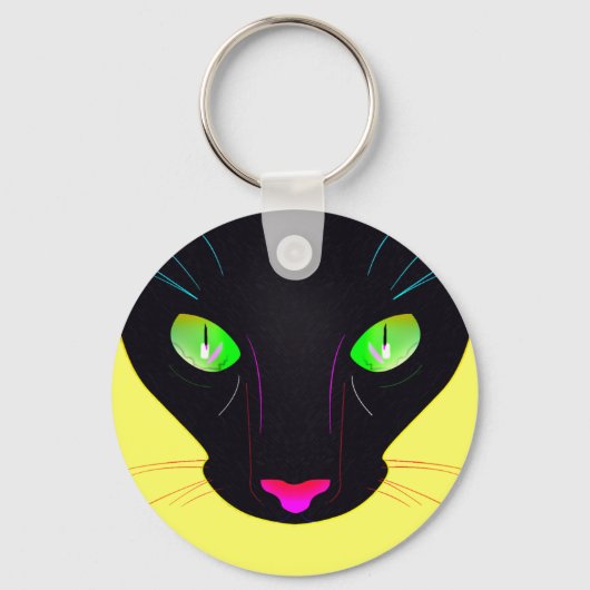 Fluorescent Green Cat Eyes Portret Sleutelhanger (Voorkant)