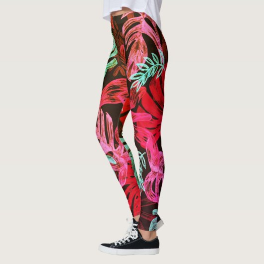 Fluorescente tropische palmbladeren leggings (Links)