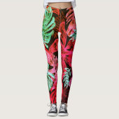Fluorescente tropische palmbladeren leggings (Voorkant)