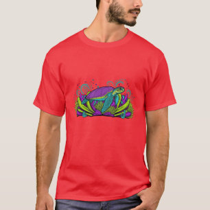Fluorescente Zeeschildpad Neon Koraal Droom Scene T-shirt