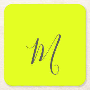 Fluorescerend geel - Chic monogram Vierkante Kartonnen Onderzetter