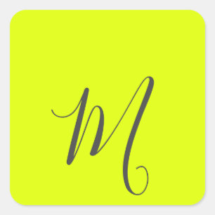 Fluorescerend geel - Chic monogram Vierkante Sticker
