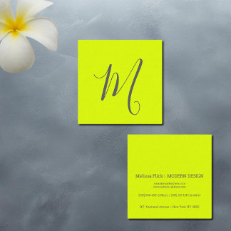 fluorescerend geel - chic monogram vierkante visitekaartje