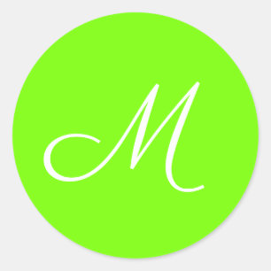 fluorescerend groen - monogrammen ronde sticker